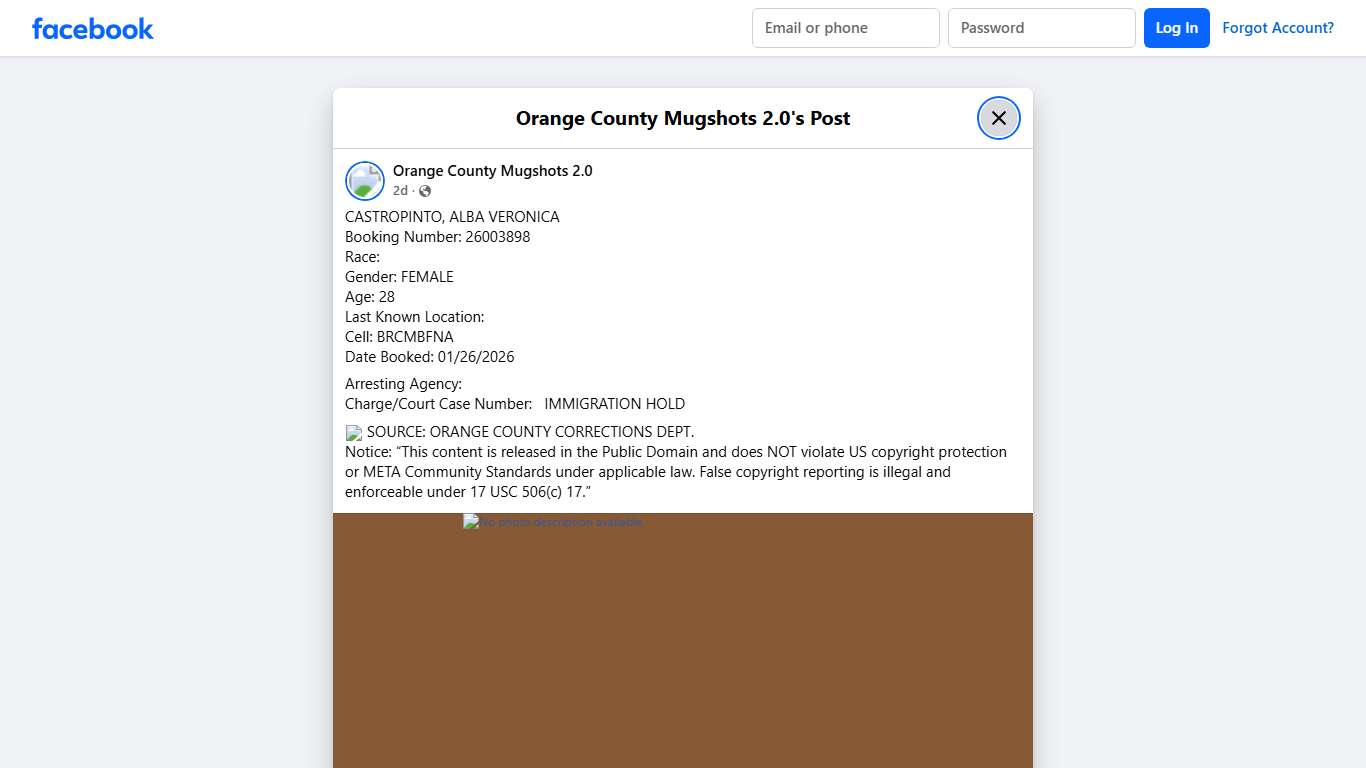 CASTROPINTO, ALBA VERONICA... - Orange County Mugshots 2.0 Facebook