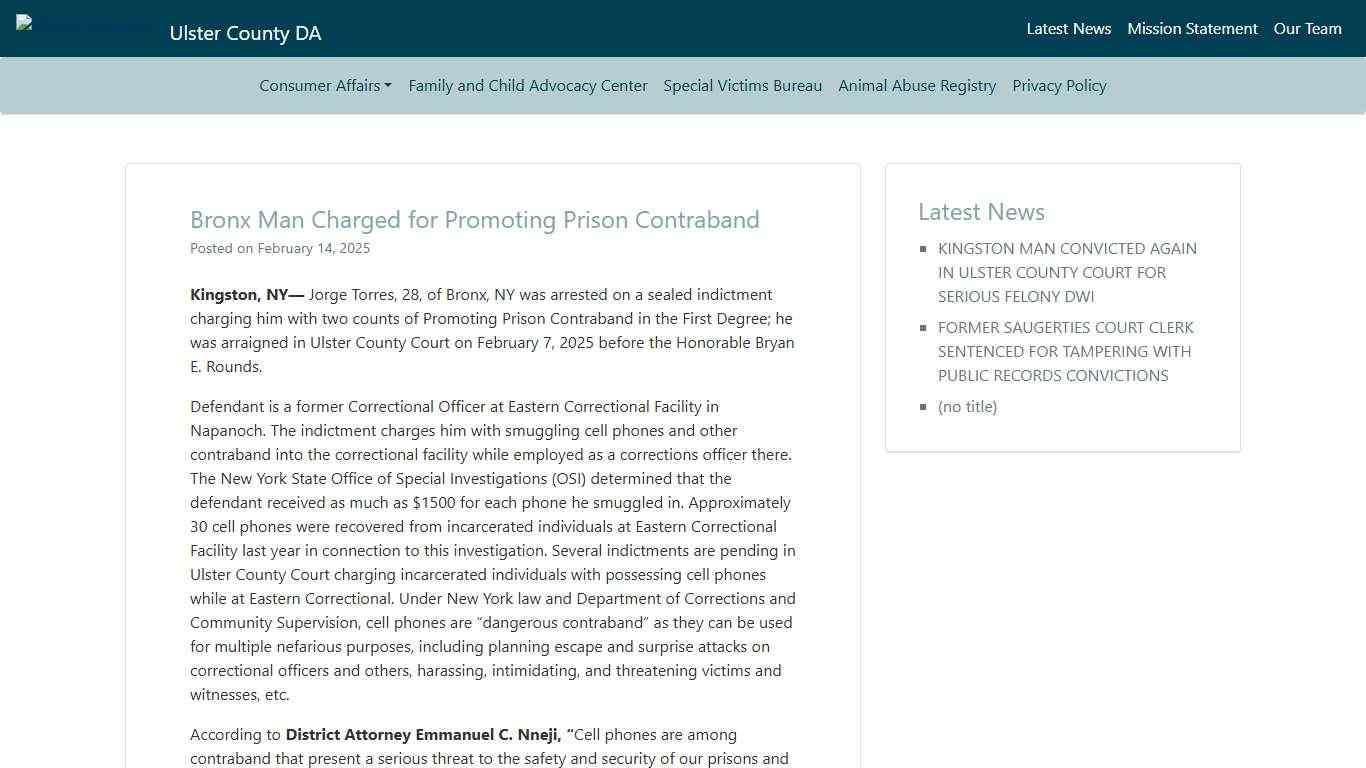 Bronx Man Charged for Promoting Prison Contraband – Ulster County DA